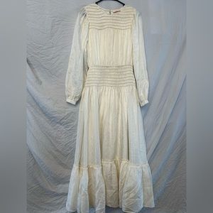 Tory Burch women’s ivory silk smocked midi dress